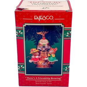 1996 ENESCO There's a Friendship Brewing Best Friends Christmas Ornament in Box